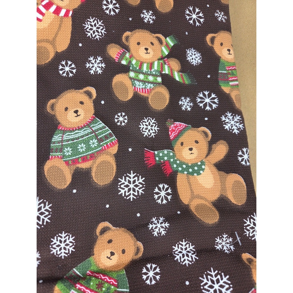 Cynthia Rowley Christmas Teddy Bear Kitchen Towels Set Organic Cotton Brown New